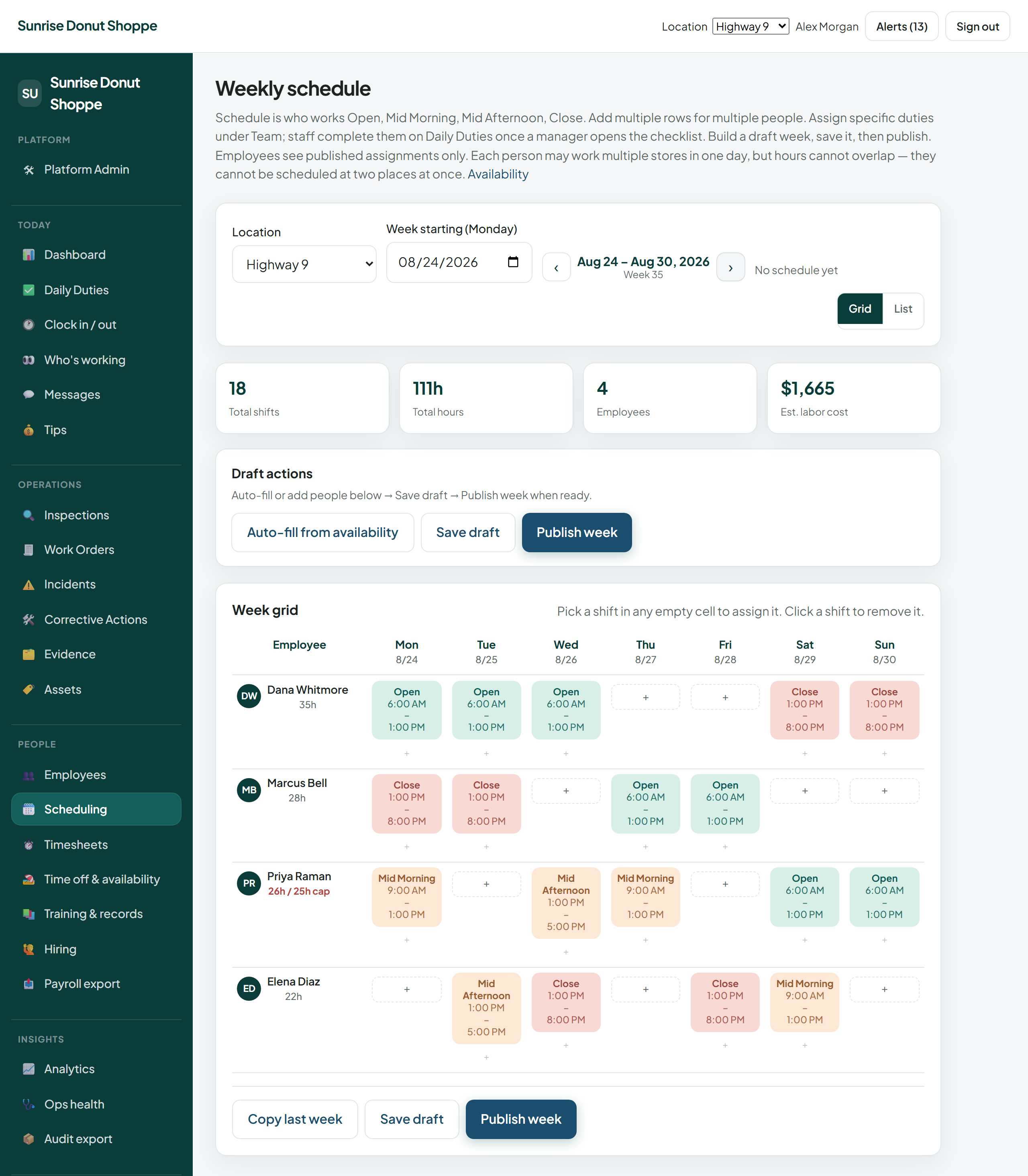 DutySeal web schedule